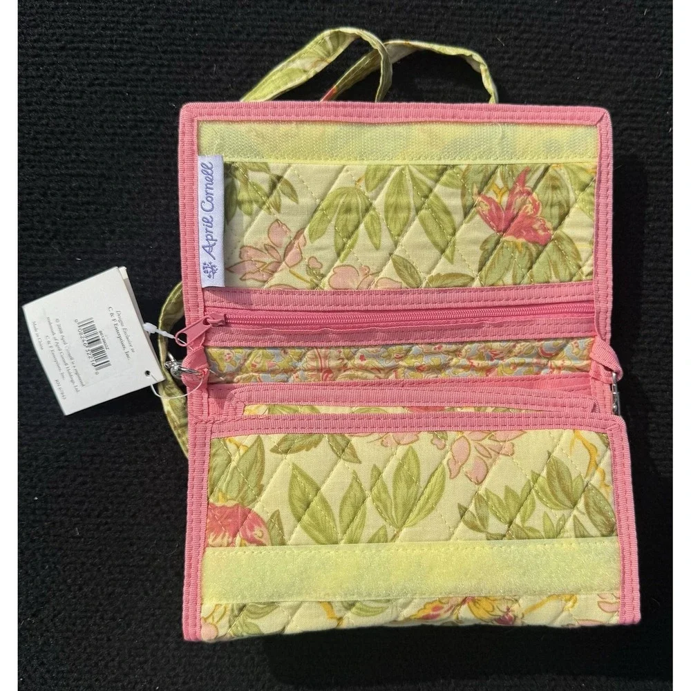 April Cornell Quilted Floral Crossbody Wallet Organizer Purse Pink Green NWT